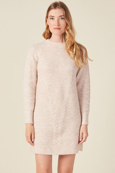 Robe pull droite torsades creme femme