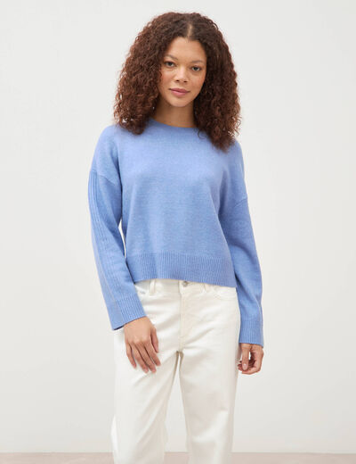 Pull col rond manches longues bleu clair femme