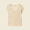 Pull manches courtes ajouré creme femme
