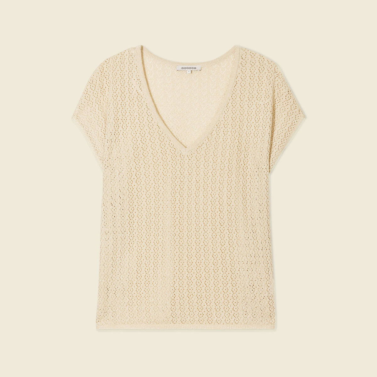 Pull manches courtes ajouré creme femme