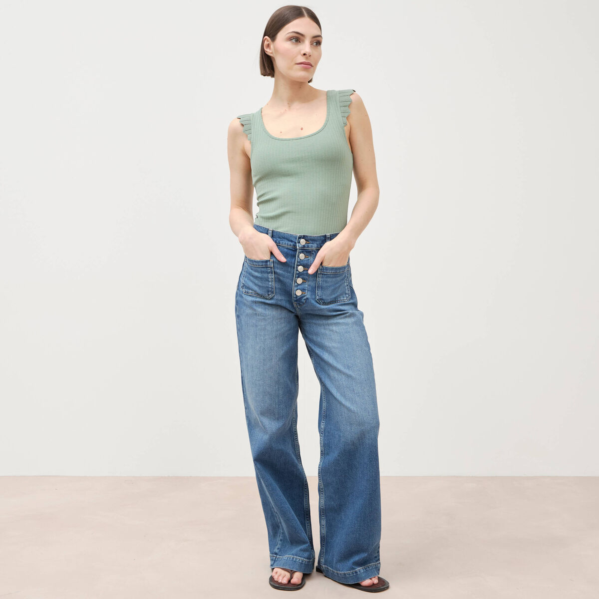 D&eacute;bardeur bretelles larges vert kaki femme
