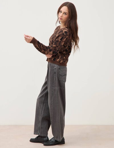 Gilet manches longues col rond marron fonc&eacute; femme