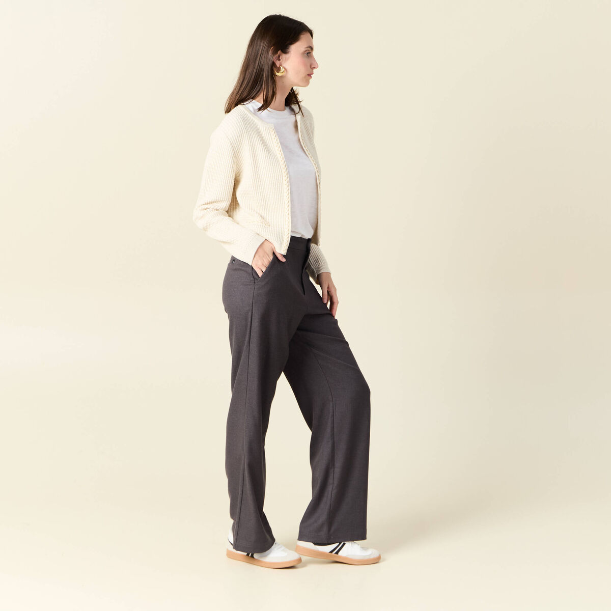 Gilet manches longues creme femme