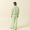 Pantalon large taille haute fluide vert clair femme
