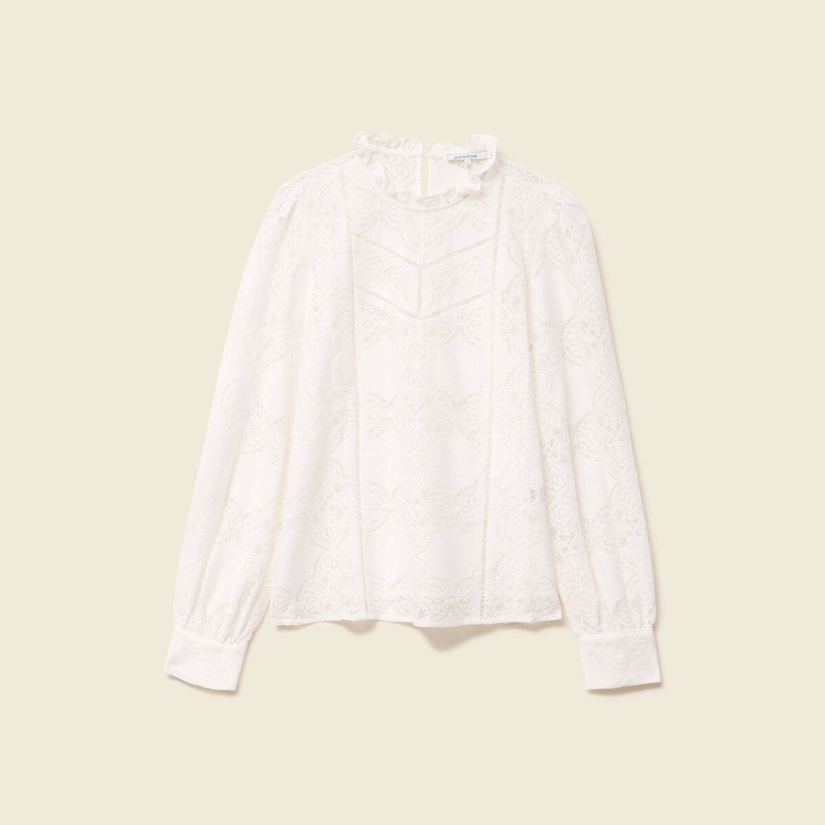 Blouse cintrée dentelle manches longues ecru femme