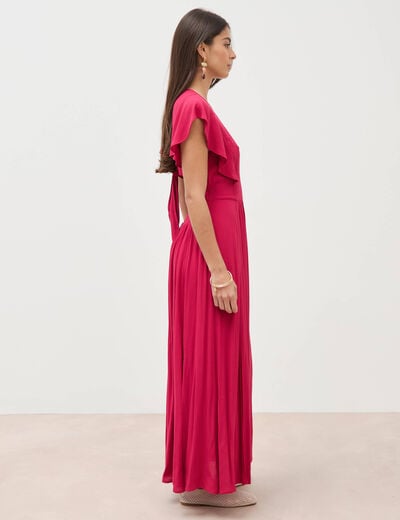 Robe fluide col v manches courtes rouge clair femme