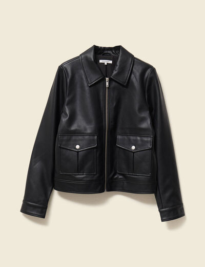 Blouson simili cuir noir femme