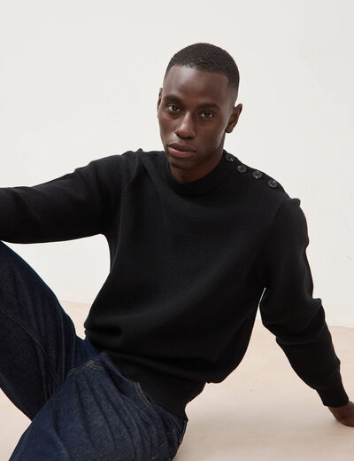 Pull manches longues col rond noir homme