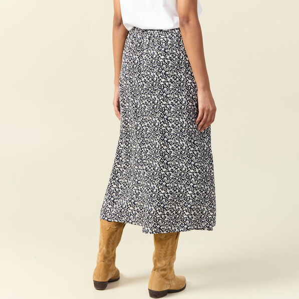 Jupe longue portefeuille bleu femme