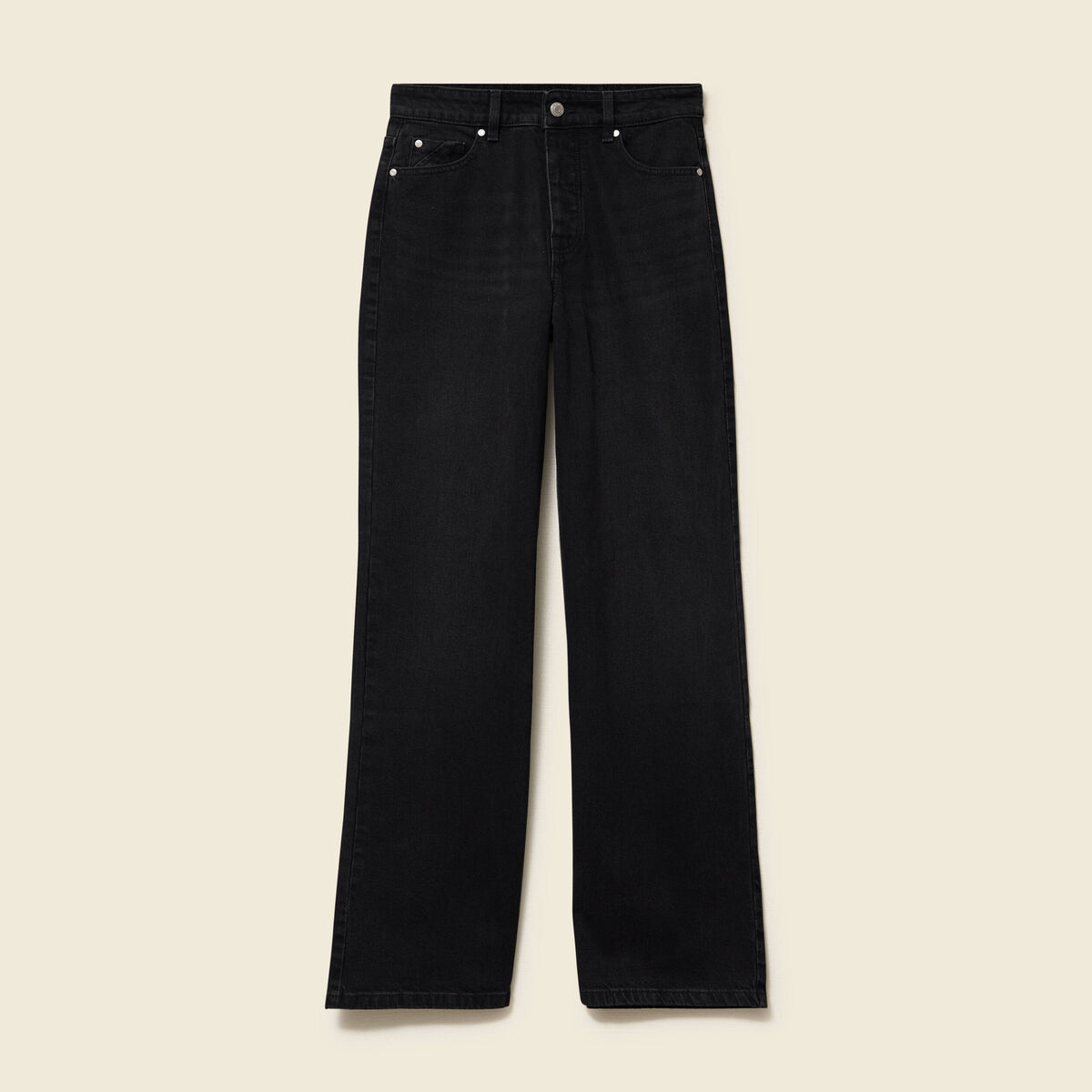 Jeans large taille haute denim noir femme