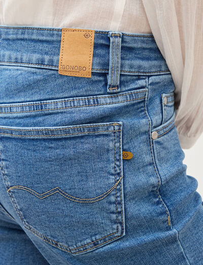 Jeans bootcut cropped taille bascul&eacute;e denim used femme