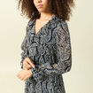 Robe longue &eacute;vas&eacute;e col v manches longues bleu marine femme