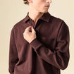 Polo ample manches longues col polo marron fonc&eacute; homme