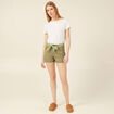 Short straight ceinturé jean vert kaki femme