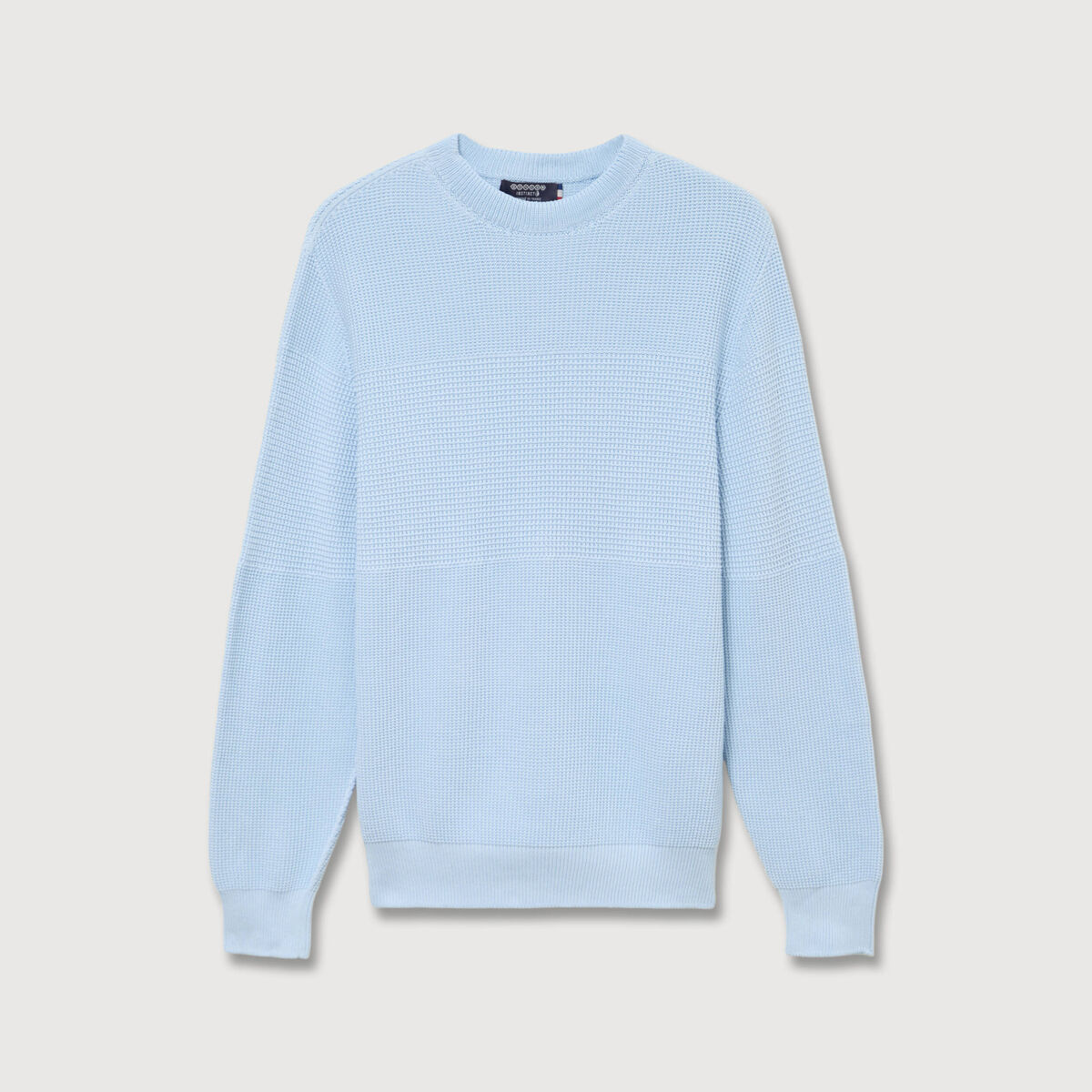 Pull col rond manches longues en coton bleu ciel homme