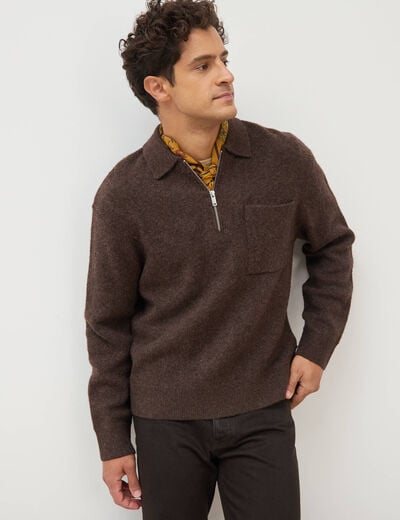 Pull droit manches longues marron fonc&eacute; homme
