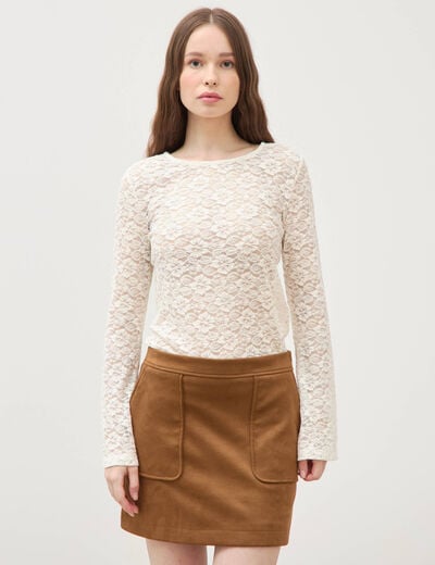 Mini-jupe doubl&eacute;e marron femme