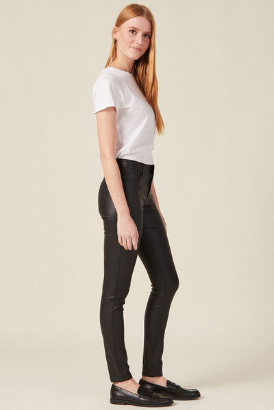 Tregging skinny denim noir enduit femme