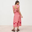 Robe col v manches volantes en coton rouge femme