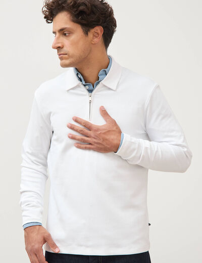 Polo droit manches longues blanc homme