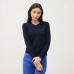 Pull fin col rond manches longues bleu fonc&eacute; femme