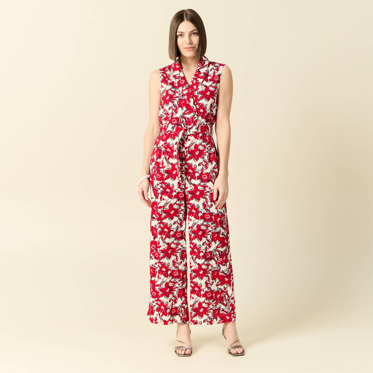 Combinaison pantalon ceinturée rouge femme