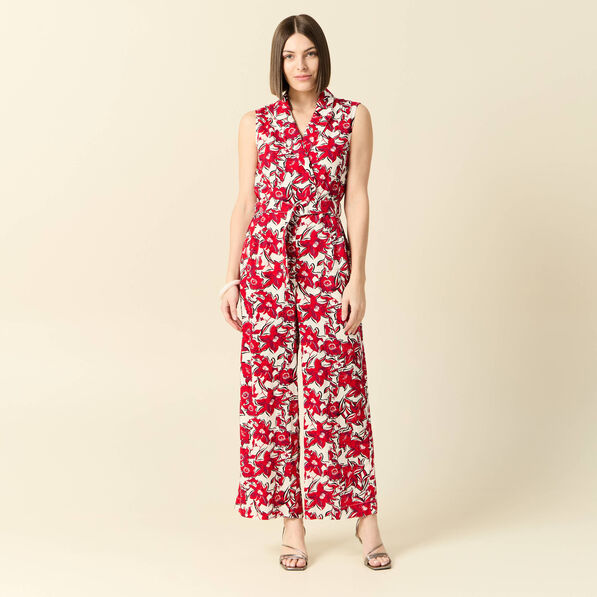 Combinaison pantalon ceinturée rouge femme