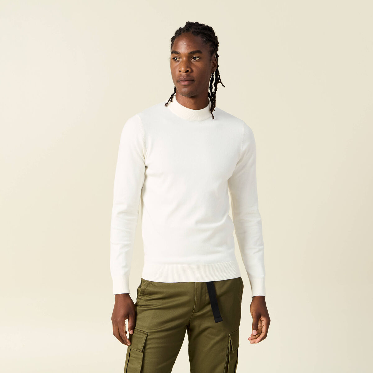 Pull manches longues ecru homme