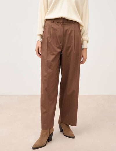 Pantalon large ray&eacute; taille standard marron fonc&eacute; femme
