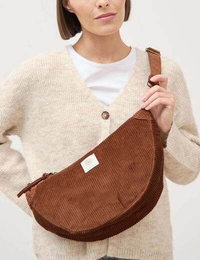 Sac bandouli&egrave;re en velours doubl&eacute; marron femme