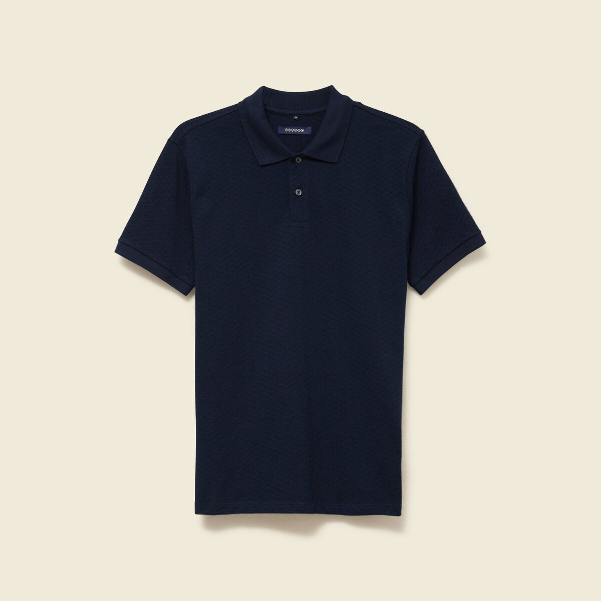 Polo cintr&eacute; en coton manches courtes bleu marine homme