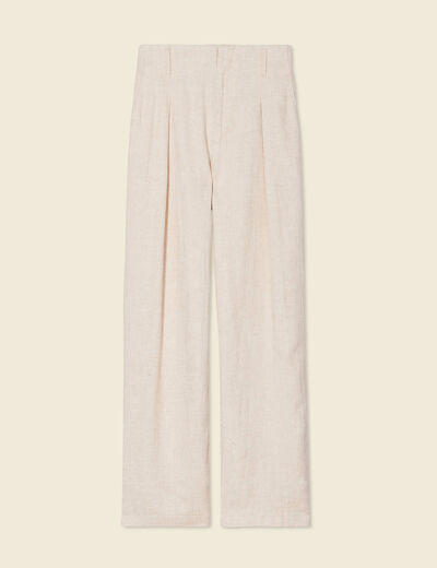 Pantalon large taille haute sable femme