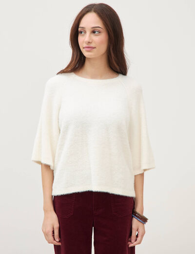 Pull droit manches 3/4 col rond ecru femme