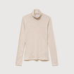 T-shirt cintr&eacute; manches longues col roul&eacute; beige femme