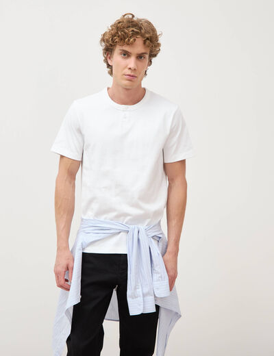 T-shirt col mao manches courtes en coton blanc homme