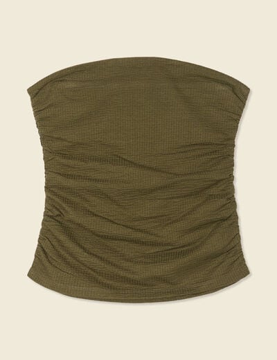 Bustier cropped côtelé vert kaki femme