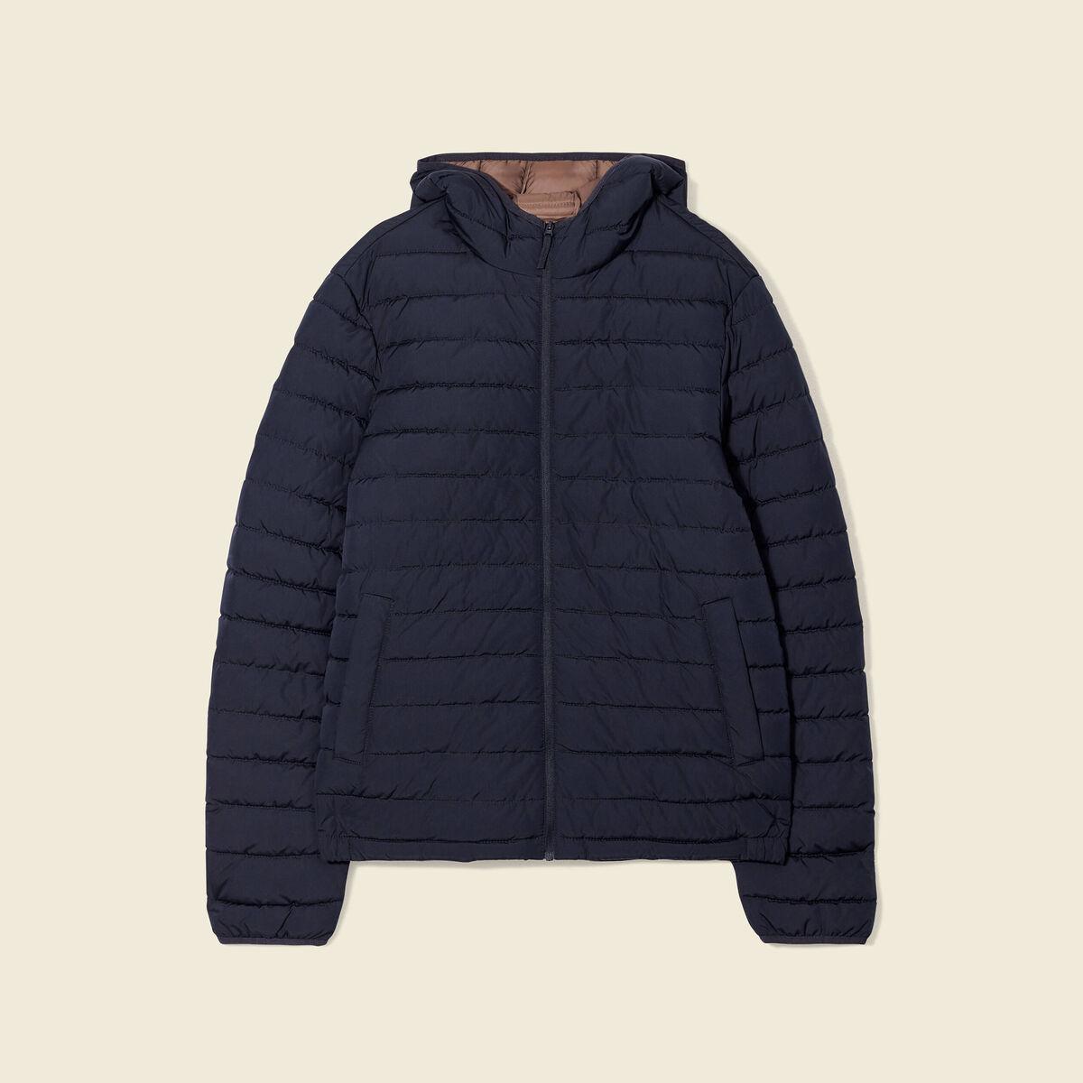 Doudoune droite à capuche bleu marine homme