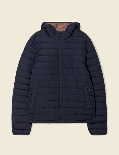 Doudoune droite à capuche bleu marine homme