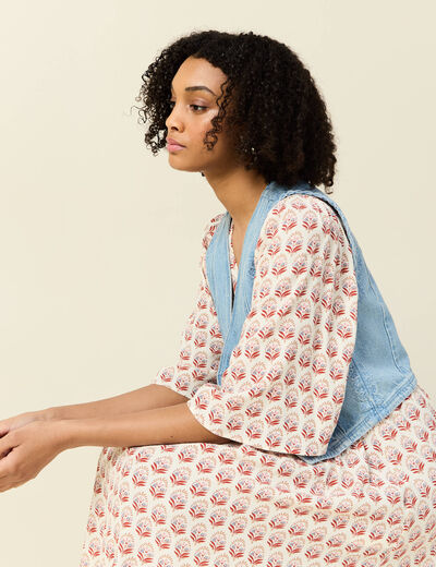 Veston sans manches en jean denim used femme