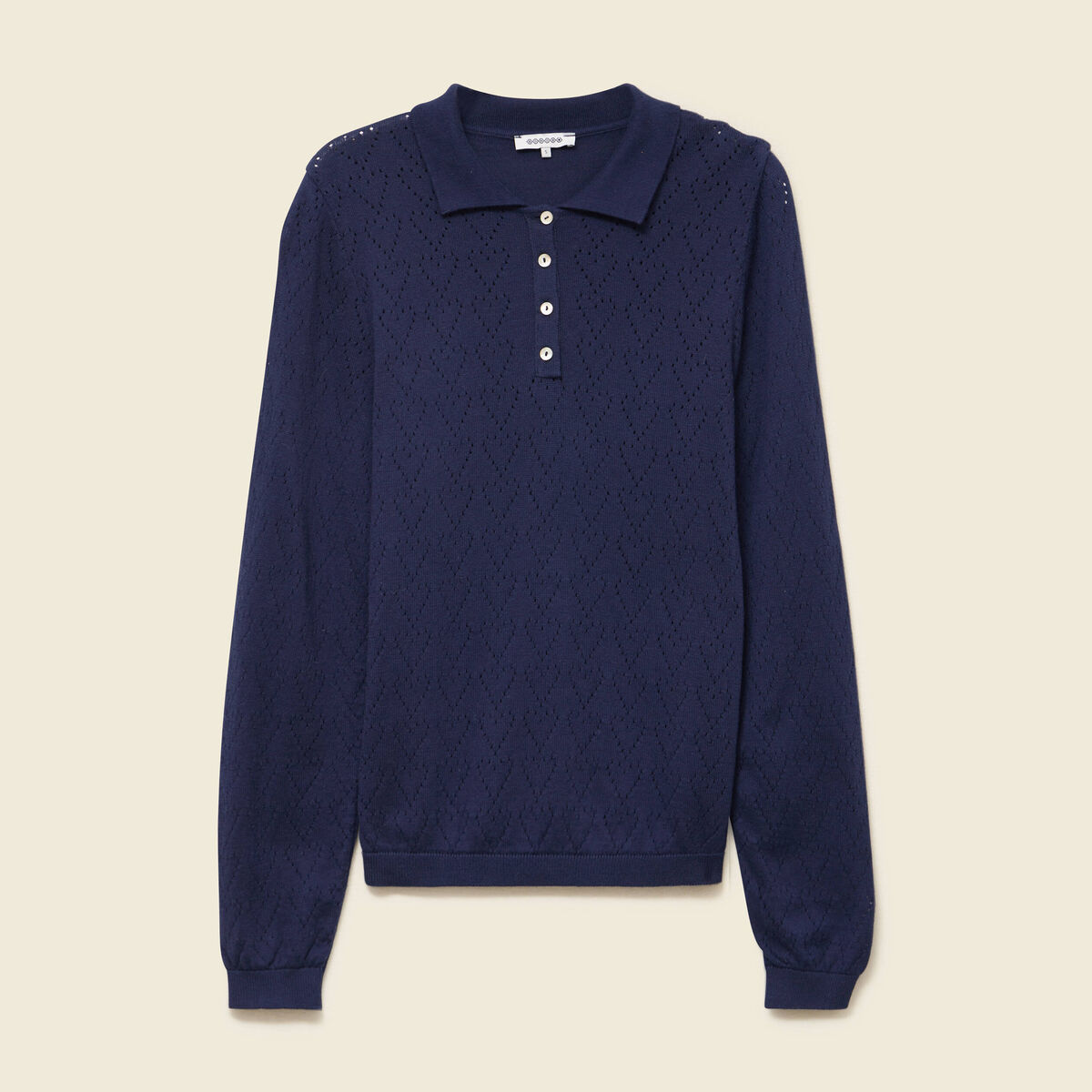 Pull ajour&eacute; manches longues en coton bleu marine femme