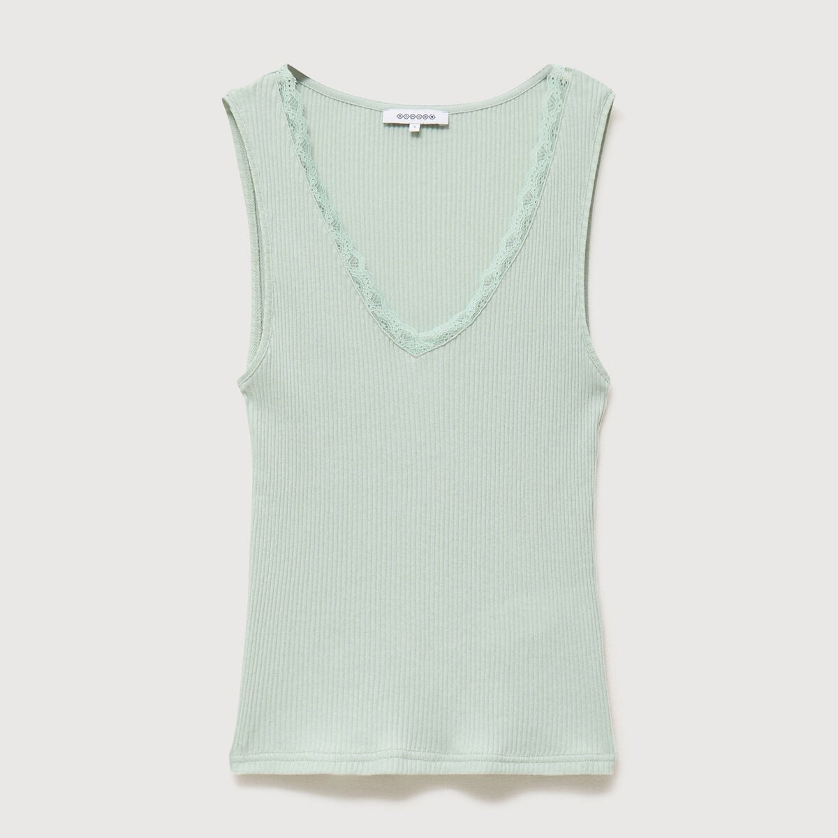 D&eacute;bardeur col v bretelles dentelle vert pastel femme