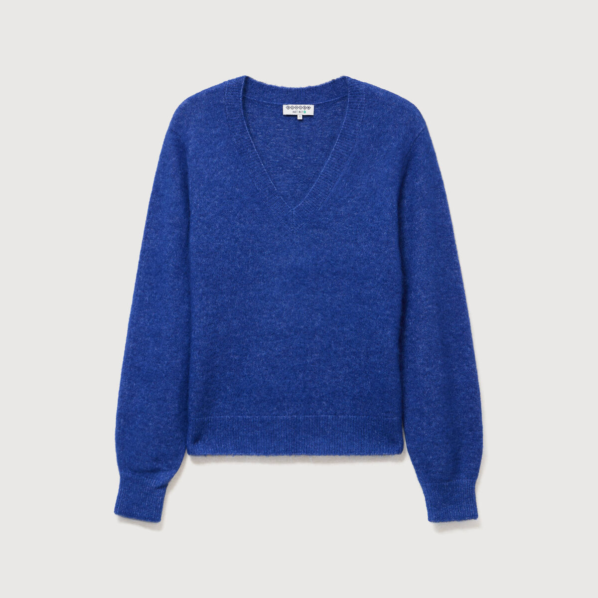 Pull droit col v manches longues bleu electrique femme