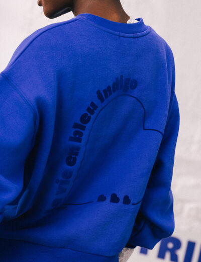 Sweat droit col rond manches longues bleu electrique femme