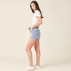 Short droit éco-responsable denim bleach femme