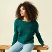 Pull r&eacute;versible manches longues col rond vert femme