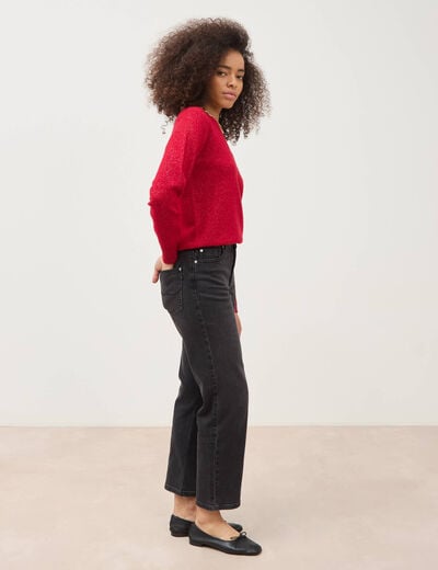 Jeans straight 7/8&egrave;me taille haute denim noir femme