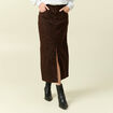 Jupe droite longue en coton marron cognac femme