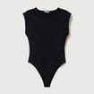 Body ajust&eacute; col rond manches d&eacute;bardeur noir femme