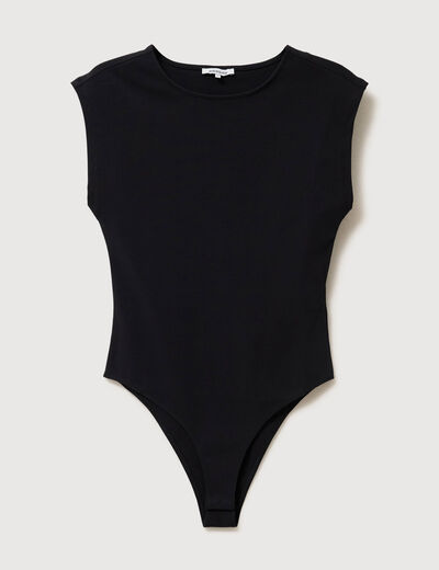 Body ajust&eacute; col rond manches d&eacute;bardeur noir femme