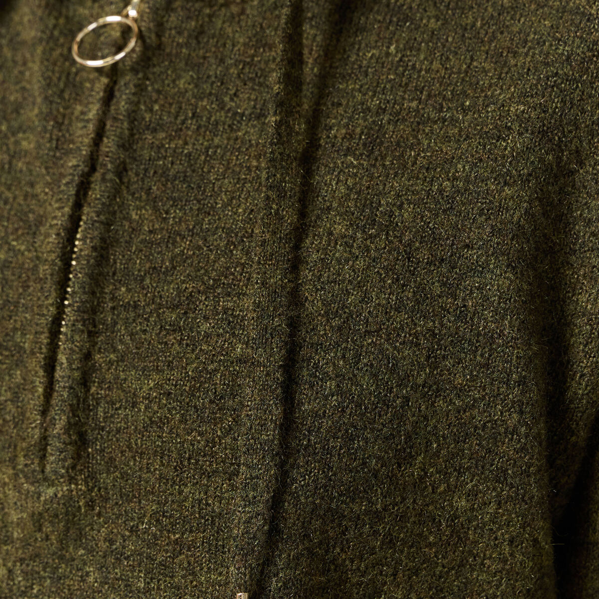 Pull &agrave; capuche zipp&eacute; vert kaki femme